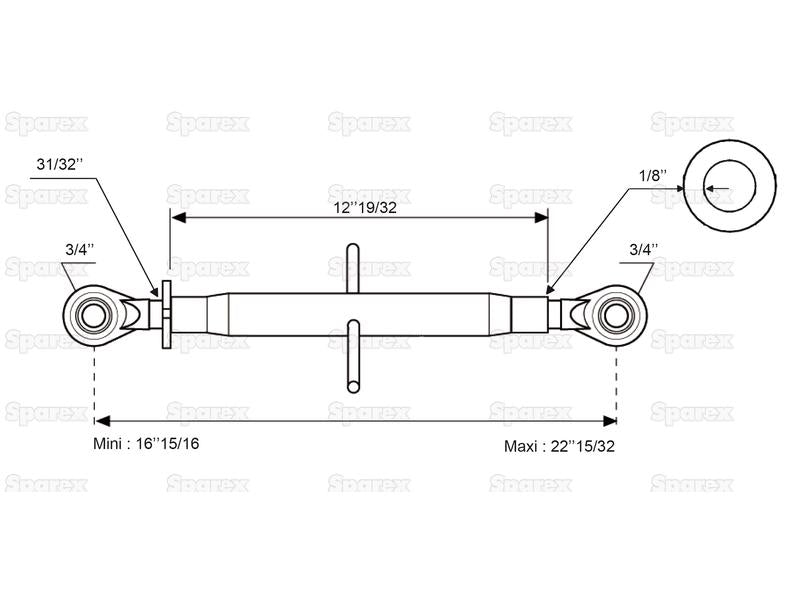 3º ponto (Cat.1/1) Olhal and Olhal, M24, Comprimento minimo: 430mm. (S.13277)