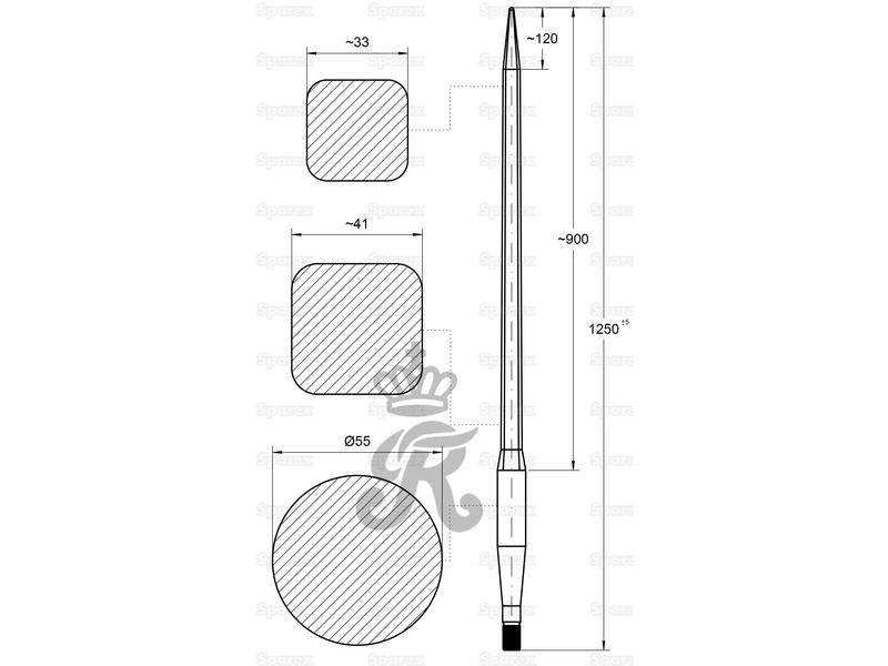 Bico - Direita 1250mm, Tamanho da rosca: M33 x 2.00 (Quadrado) (S.135881)