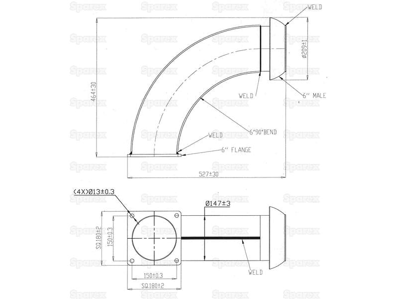 Acoplamento com brida 90° - Macho 6'' (159mm) x (150mm) (galvanizado) (S.136629)