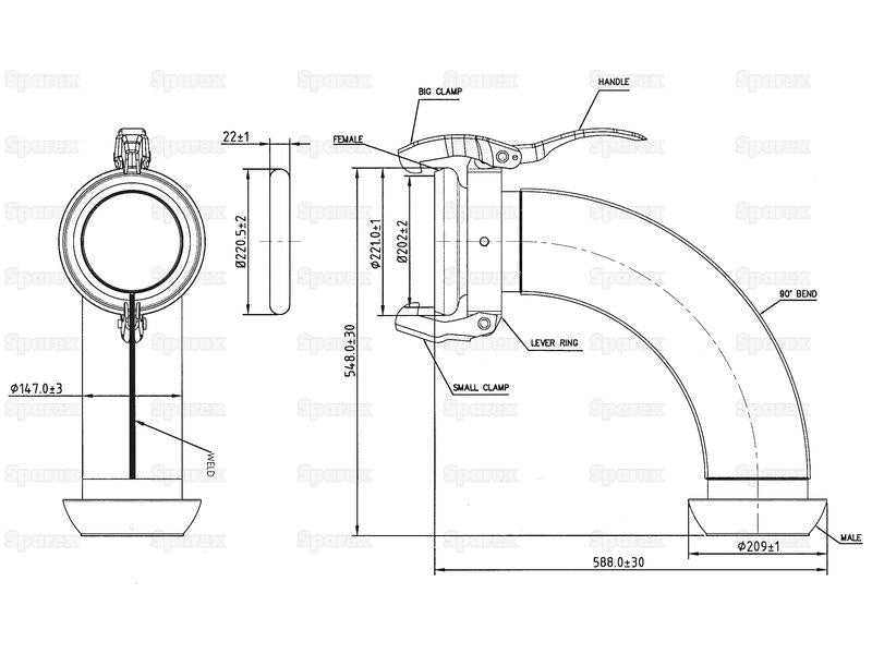 Acoplamento 90° Macho-Fêmea - 6'' (159mm) (galvanizado) (S.136630)