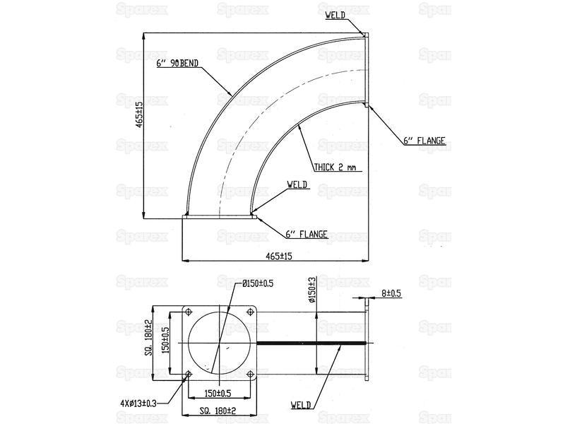 Tubo com curva de 90° 6'' (150mm) (galvanizado) (S.136702)