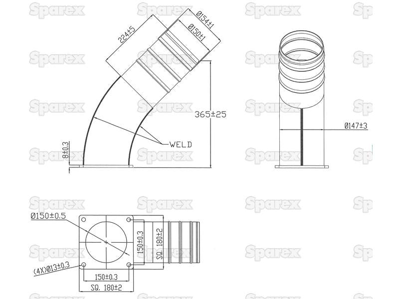 Tubo com curva de 45° 6'' (150mm) x (150mm) (galvanizado) (S.136707)