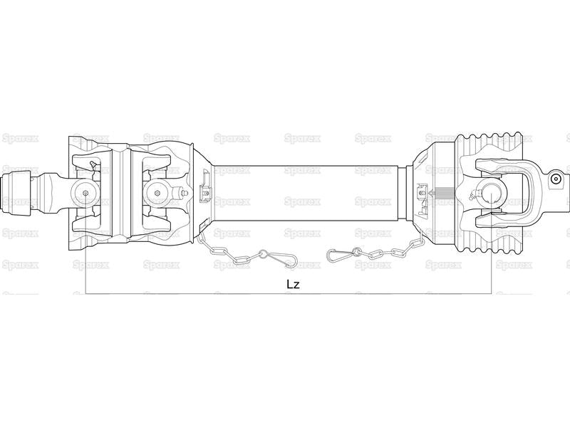 Transmissão Homocinética - um lado, (Lz) Comprimento 1210mm, 1 3/8 x 6 estrias 80° Homocinetica to 1 3/8'' x 6 estrias com forquilhas (S.138089)