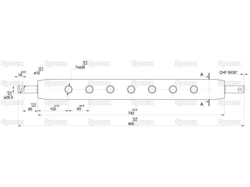 Estrutura de reboque de tres pontos (Cat. 2) Número de furos: 7, 862mm. (S.144792)