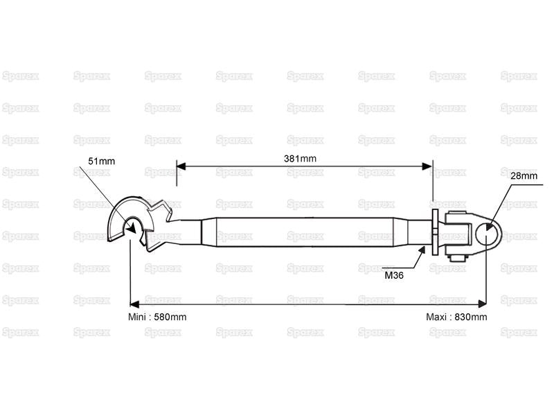 3º ponto (Cat.28mm/2) Articulação and Gancho, M36x3, Comprimento minimo: 580mm. (S.149592)