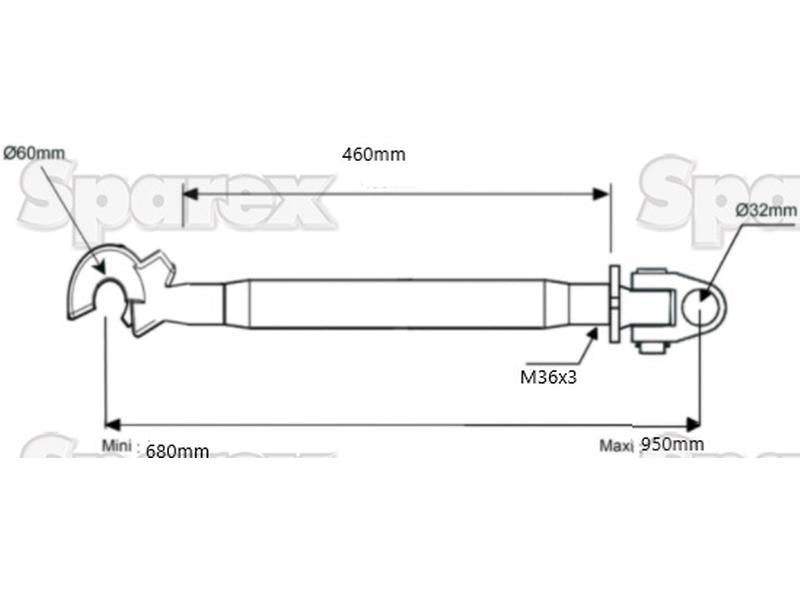 3º ponto (Cat.3/3) Articulação and Gancho, M36x3, Comprimento minimo: 680mm. (S.149819)