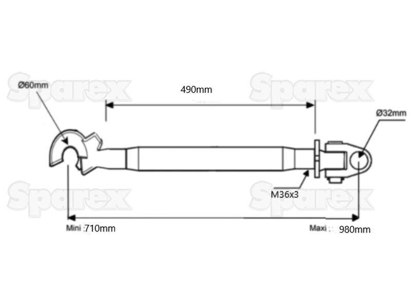 3º ponto (Cat.3/3) Articulação and Gancho, M36x3, Comprimento minimo: 710mm. (S.149907)