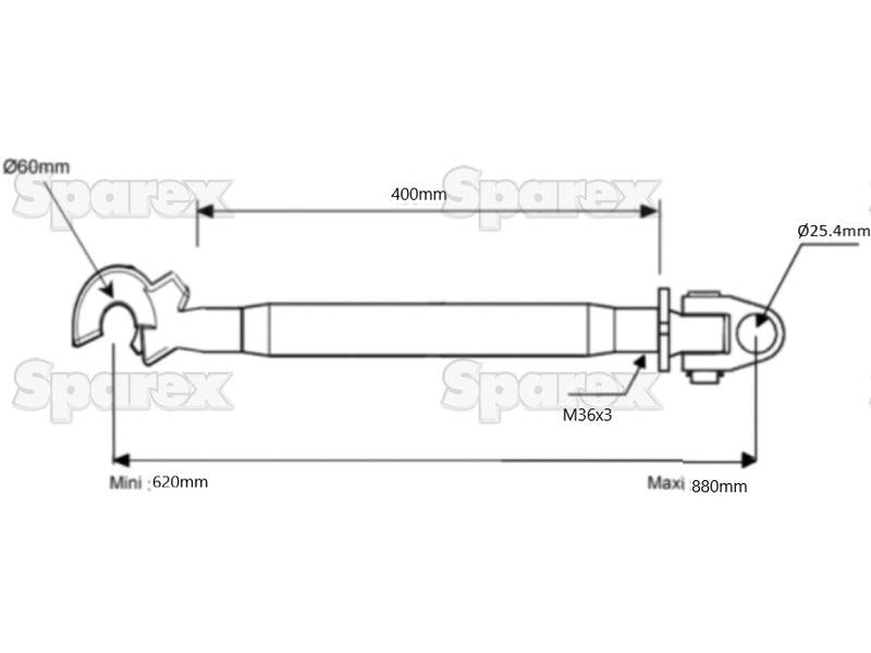 3º ponto (Cat.2/3) Articulação and Gancho, M36x3, Comprimento minimo: 620mm. (S.150016)