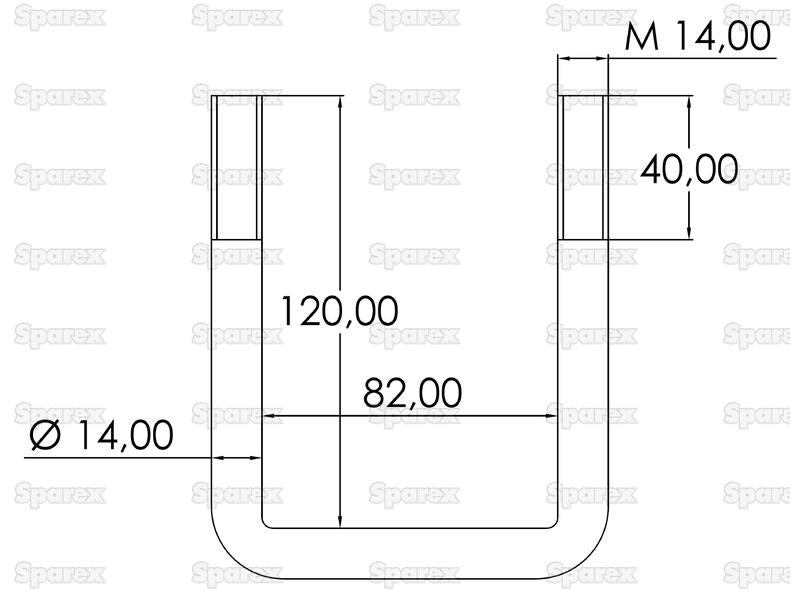 Abraçadeiras U Porcas e Anilhas- M14 x 82mm Comprimento: 120mm (S.150503)