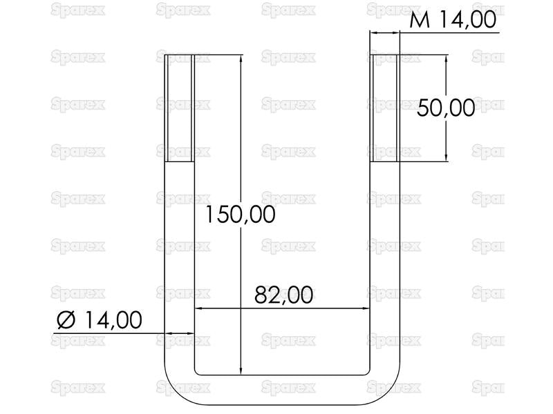 Abraçadeiras U Porcas e Anilhas- M14 x 82mm Comprimento: 150mm (S.150504)