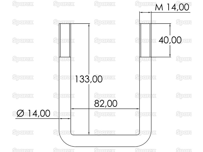 Abraçadeiras U Porcas e Anilhas- M14 x 82mm Comprimento: 133mm (S.150505)