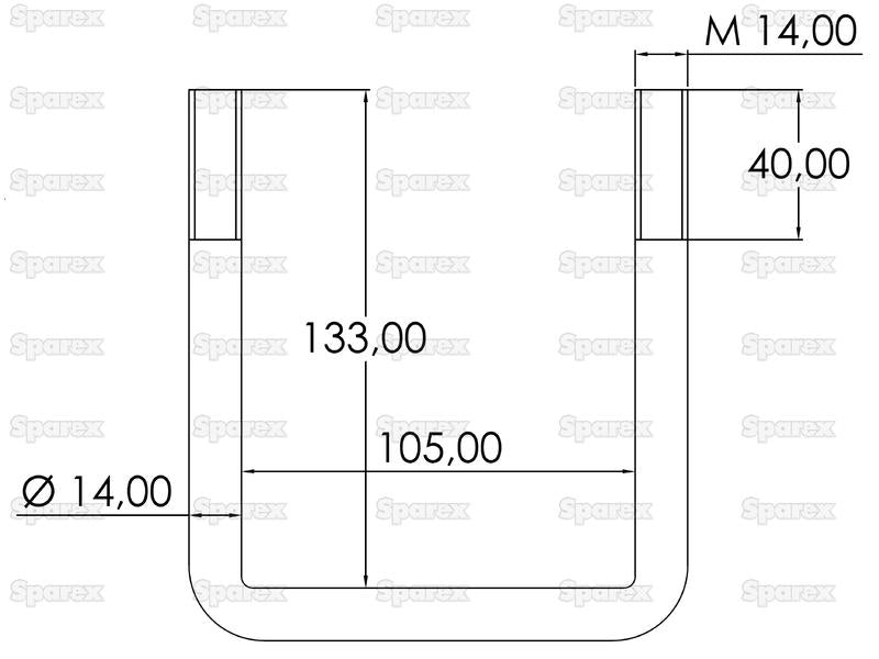 Abraçadeiras U Porcas e Anilhas- M14 x 105mm Comprimento: 133mm (S.150506)