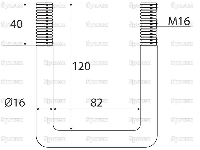 Abraçadeiras U Porcas e Anilhas- M16 x 82mm Comprimento: 120mm (S.150507)