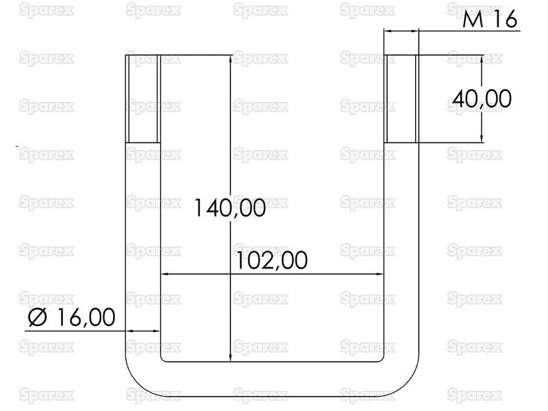 Abraçadeiras U Porcas e Anilhas- M16 x 102mm Comprimento: 140mm (S.150508)