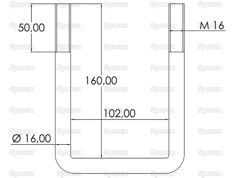 Abraçadeiras U Porcas e Anilhas- M16 x 102mm Comprimento: 160mm (S.150509)