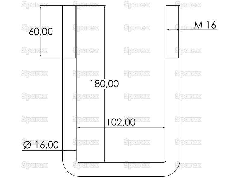 Abraçadeiras U Porcas e Anilhas- M16 x 102mm Comprimento: 180mm (S.150510)