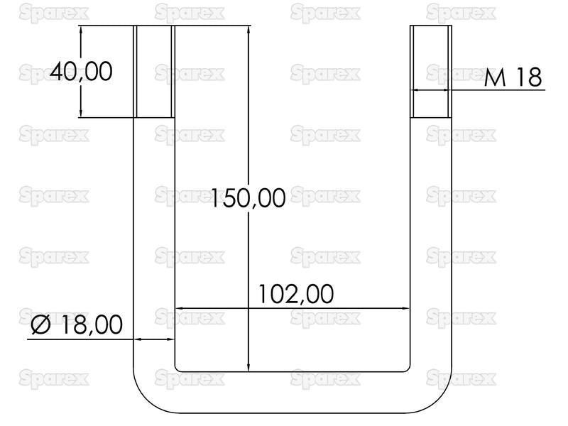 Abraçadeiras U Porcas e Anilhas- M18 x 102mm Comprimento: 150mm (S.150512)