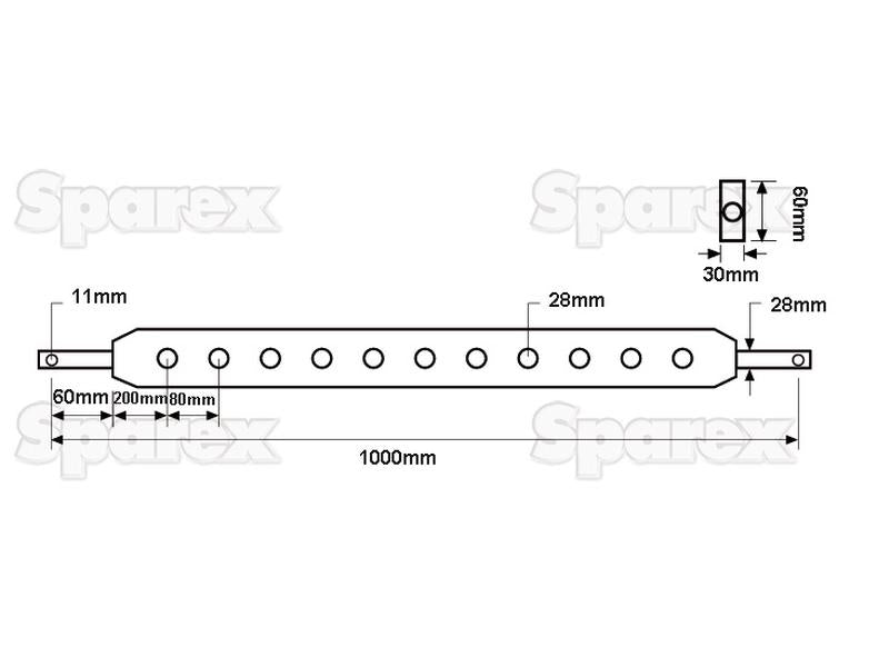 Barra estabilizadora (Cat. 2) Número de furos: 7, 1000mm (S.15081)