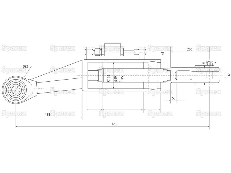 Braço Hidraulico (Fornecido com: Mangueiras), Comprimento minimo: 720mm, Diametro interno Cilindro: 90mm. (S.153734)