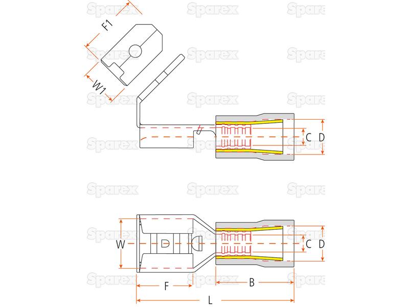 Terminal, Aperto Duplo - Female Spade with Male Branch, 6.3mm, Vermelho (0.5 - 1.5mm) (S.163551)