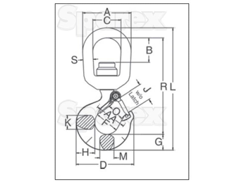 Gancho com tornel e rolamento L3322B - Carga de trabalho segura: 2T (S.165007)