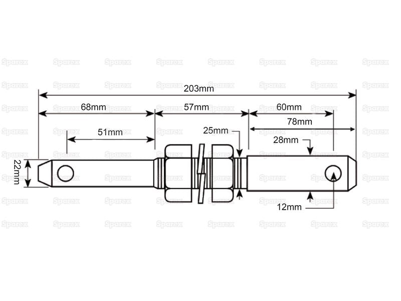 Munhao - Categoria dupla 22 - 28x203mm, Tamanho da rosca 7/8x57mm Tamanho da rosca 1/2 (S.205)