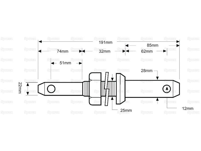 Munhao - Categoria dupla 22 - 28x191mm, Tamanho da rosca 1x32mm Tamanho da rosca 1/2 (S.213)