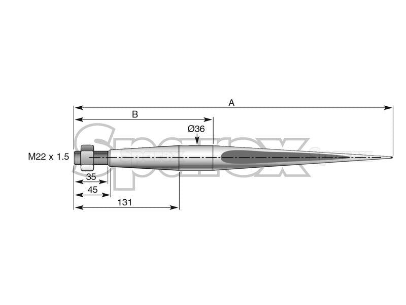 Bico - Direita 680mm, Tamanho da rosca: M22 x 1.50 (H - fluted) (S.21502)