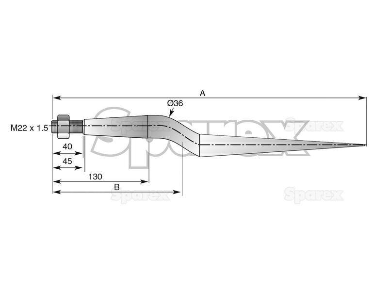 Bico - Dobrado 880mm, Tamanho da rosca: M22 x 1.50 (Estrela) Aplicavel em: 50403100 (S.21519)