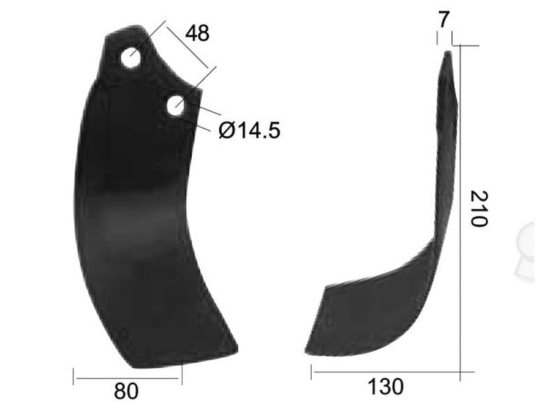 Faca Direito 80x7mm Altura: 210mm. Centros de orifícios em: 48mm. Orifício Ø: 14.5mm. Acessorios para Maschio Aplicavel em: 29100404 (S.21997)