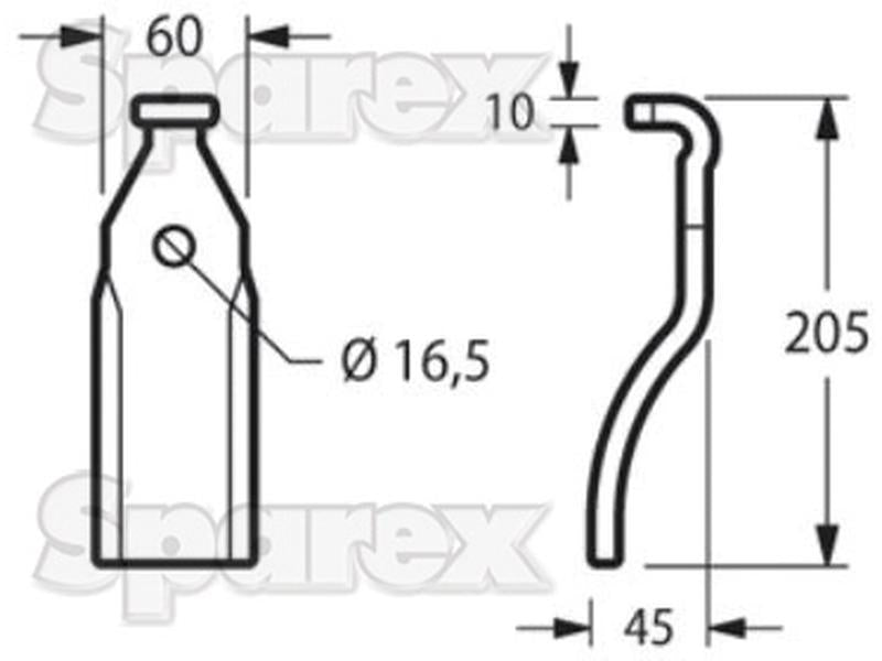 Faca - 60x Altura: 205mm. Centros de orifícios em: Orifício Ø: 16.5mm. Acessorios para Pegoraro Aplicavel em: 008600 (S.21998)