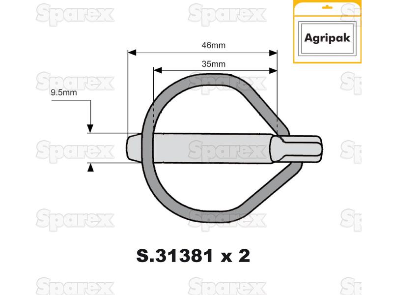 Cavilha Ø9.5mm x 46mm (2 un Agripak) (S.22537)