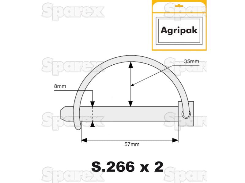 Cavilha Ø8mm x 57mm (2 un Agripak) (S.2266)