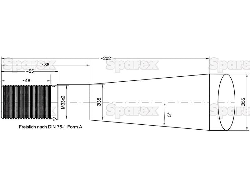 Bico - Direita 1140mm, Tamanho da rosca: M33 x 2.00 (Quadrado) Aplicavel em: 241127 (S.22945)