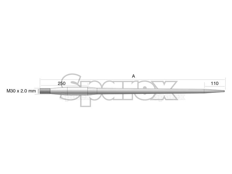 Bico - Direita 1100mm, Tamanho da rosca: M30 x 2.00 (Quadrado) Aplicavel em: 241166M30 (S.22949)