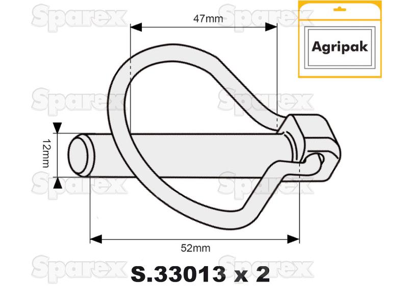 Cavilha mola tipo Pêra Ø12mm x 52mm (2 un Agripak) (S.23013)