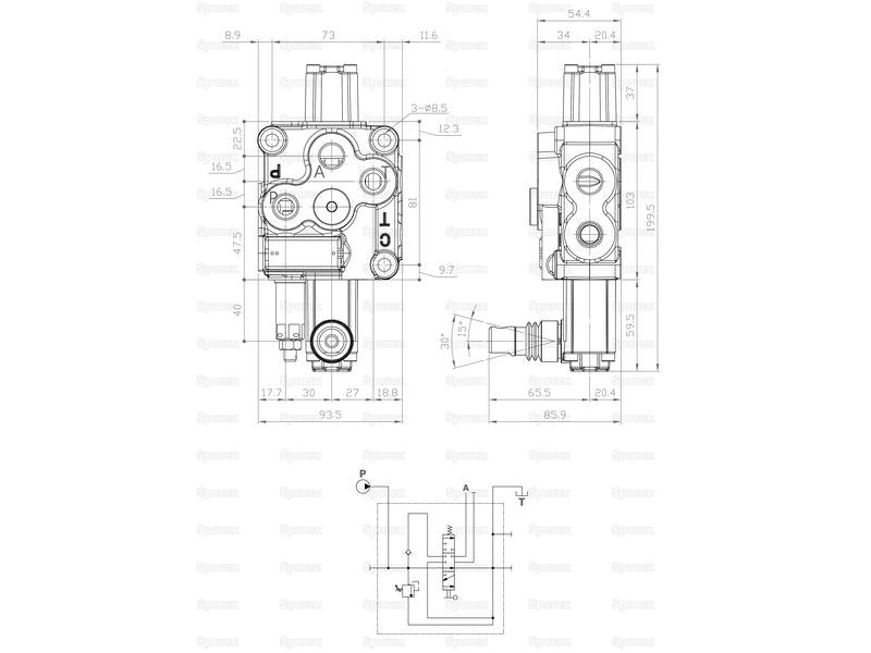 Sparex Valvula Monobloco 3/8'' BSP Portas 1 Via (45 L/min Taxa de fluxo) (S.24435)