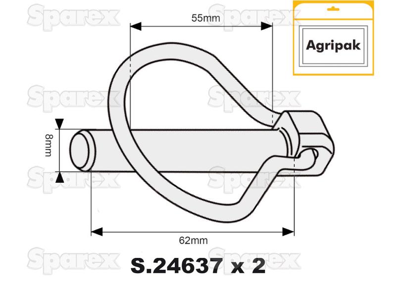 Cavilha mola tipo Pêra Ø8mm x 62mm (2 un Agripak) (S.24638)