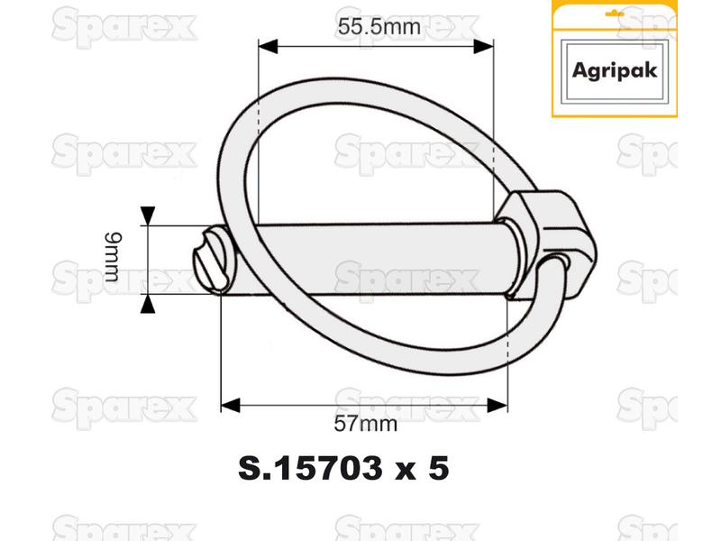 Cavilha de mola Ø9mm x 57mm (5 un Agripak) (S.25703)