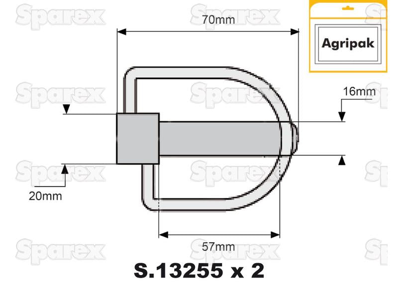 Cavilha estabilizador Ø16mm x 70mm (2 un Agripak) (S.25861)