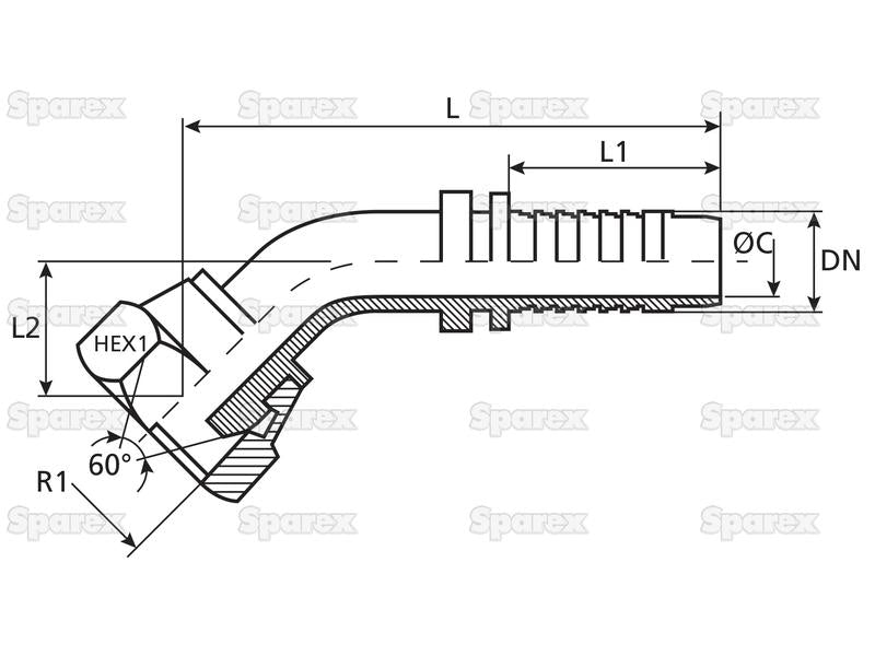 Dicsa BSP 60° Racord 5/8'' x 3/4'' Rosca Fêmea 135° Swept Swivel (S.26600)