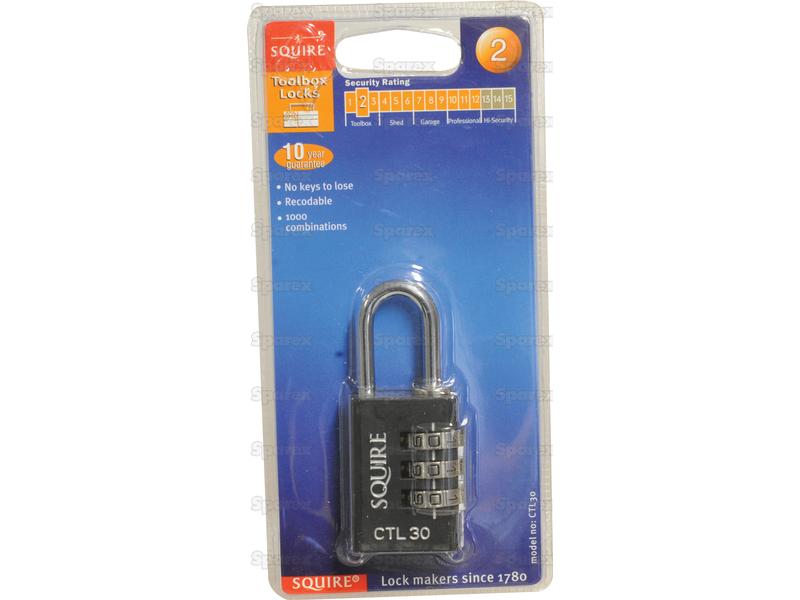 Squire Recodable Toughlock Combination Padlock - Die Cast, Largura da estrutura em: 30mm (Classificação de segurança: 2) (S.26749)