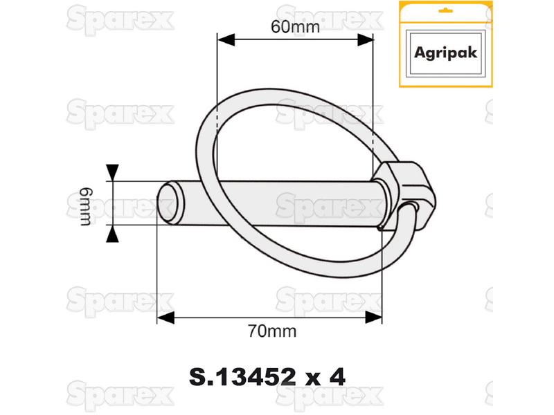 Cavilha de mola Ø6mm x 70mm (4 un Agripak) (S.27188)