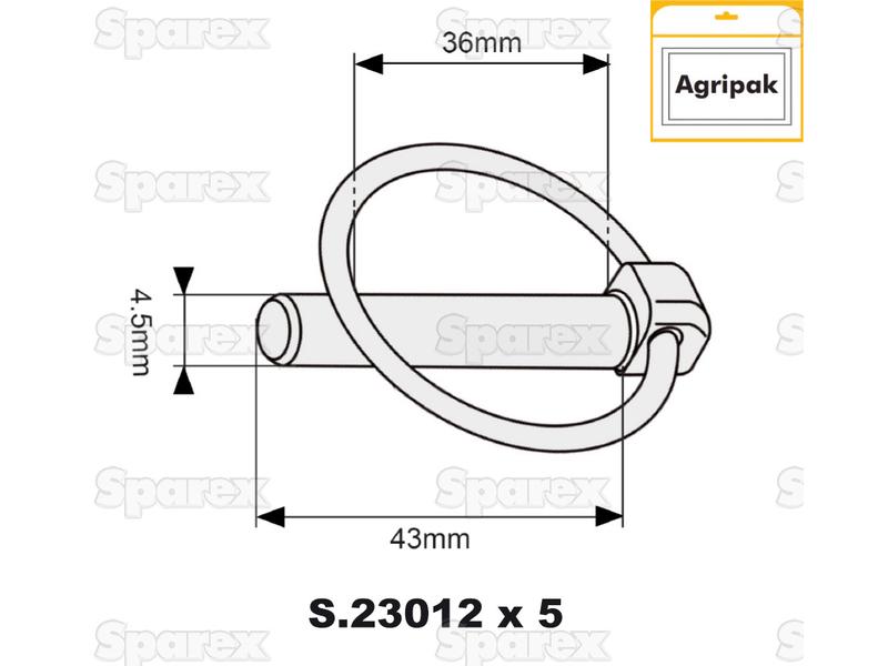 Cavilha de mola Ø4.5mm x 43mm (5 un Agripak) (S.27193)