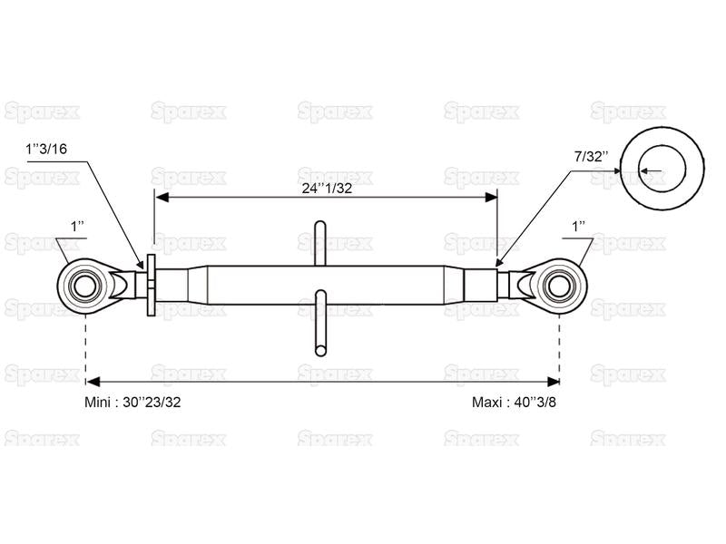 3º ponto (Cat.2/2) Olhal and Olhal, M30x3, Comprimento minimo: 780mm. (S.29455)