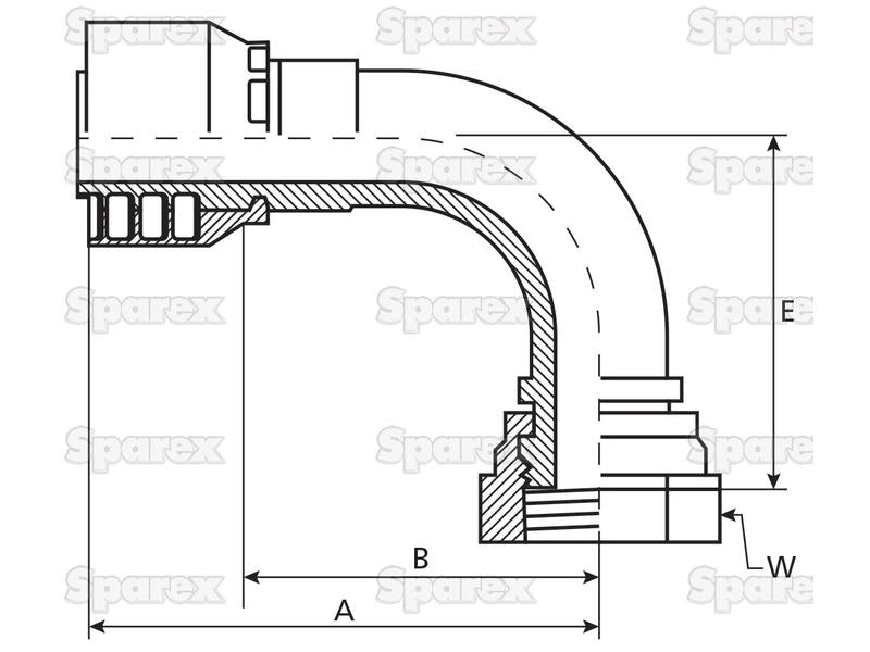 Parker BSP Racord 1/4'' x 1/4'' x 19'' Fêmea 90° Swept Swivel (S.3130404)