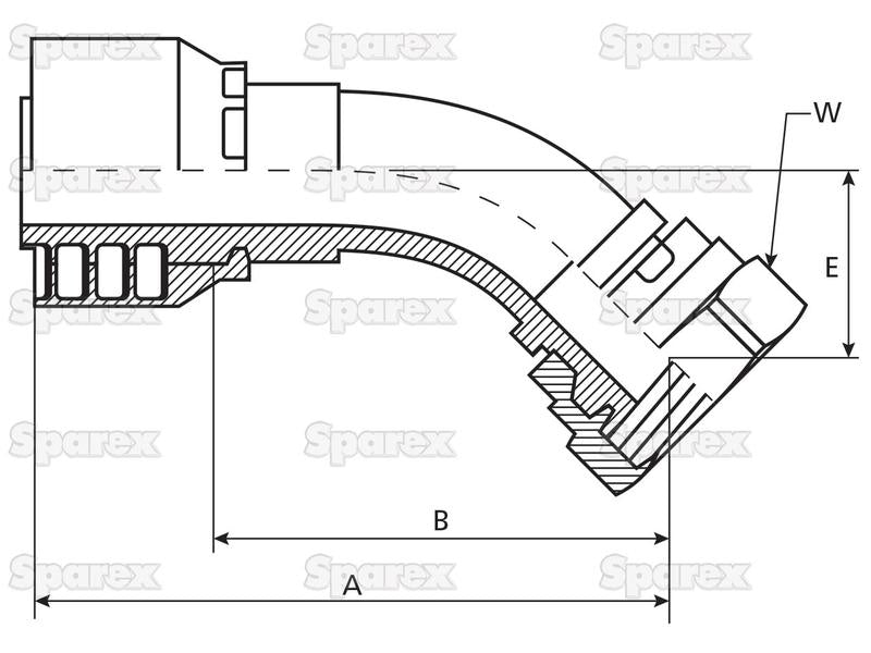 Parker BSP Racord 1/4'' x 1/4'' x 19'' Fêmea 135° Swept Swivel (S.3140404)