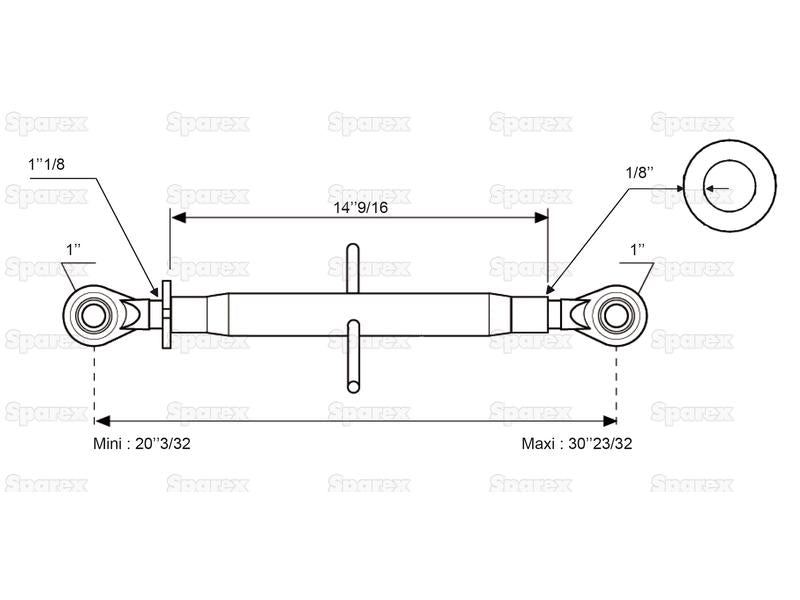 3º ponto (Cat.2/2) Olhal and Olhal, 1 1/8'', Comprimento minimo: 510mm. (S.321)