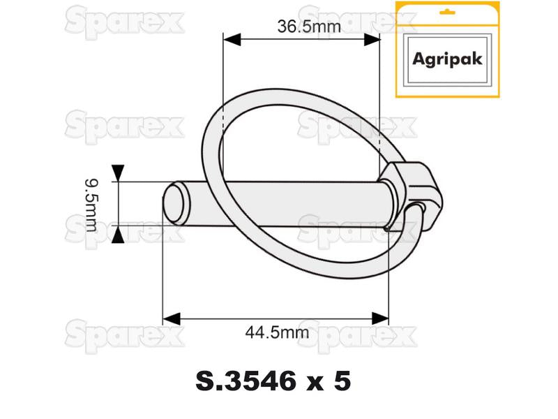 Cavilha de mola Ø9.5mm x 44.5mm (5 un Agripak) (S.3291)