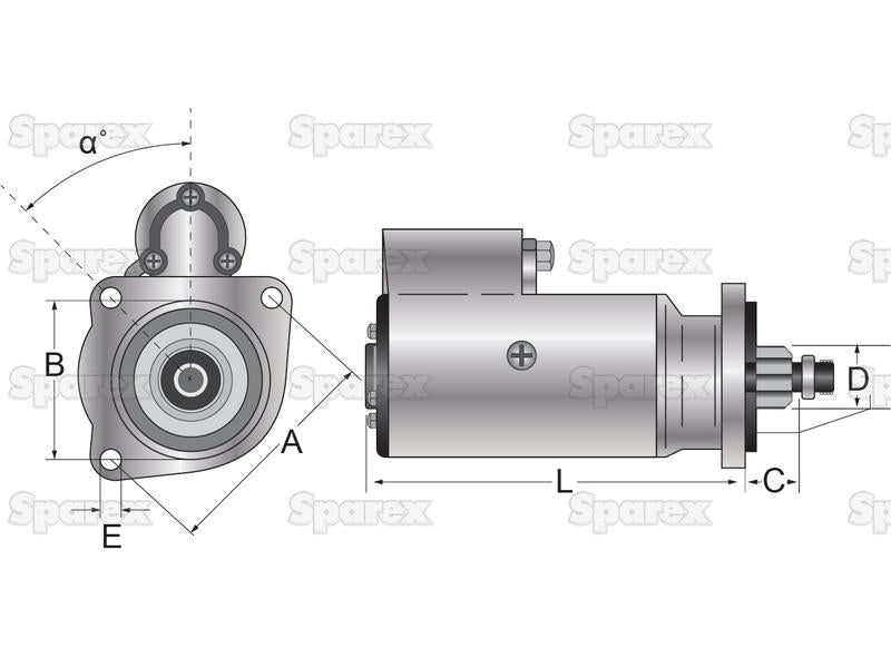 Motor de Arranque - 12V, 3Quilowatts, Engrenagem redutora (Sparex) (S.329981)